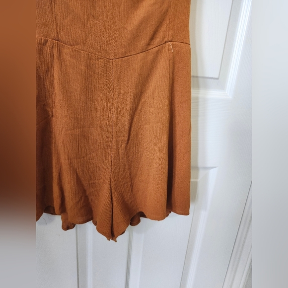 Abercrombie & Fitch Orange Tan Strappy Tie Short Romper M Tall - Picture 3 of 11